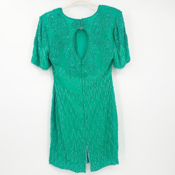 Mark &‎ John Womens VTG Vintage 100% Silk Beaded Sequin Cocktail Dress M Green - Picture 11 of 11